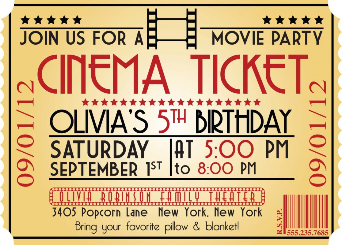 005 Movie Ticket Invitation Template Free Night Birthday Invitations - Free Printable Movie Ticket Birthday Party Invitations