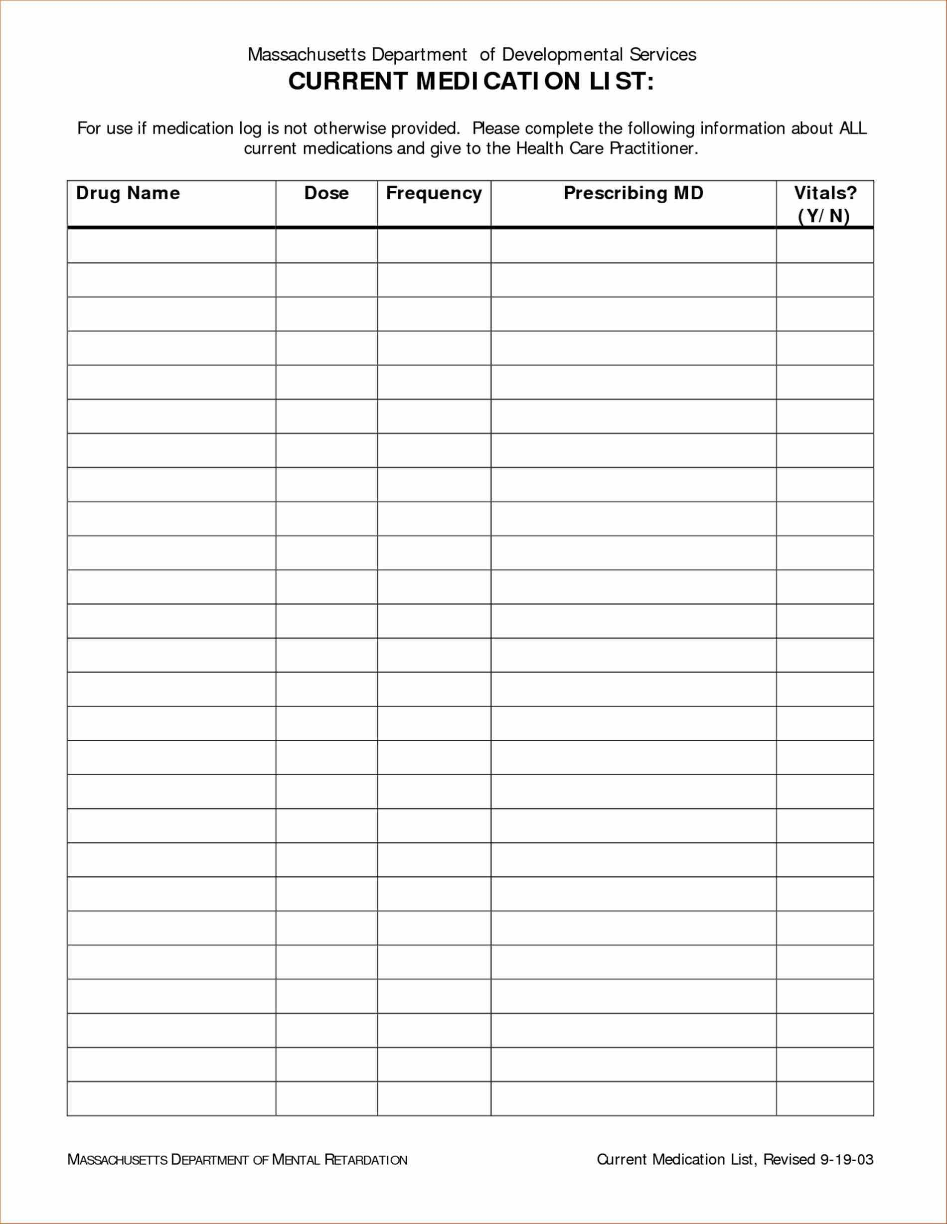 Printable Medication Checklist Template