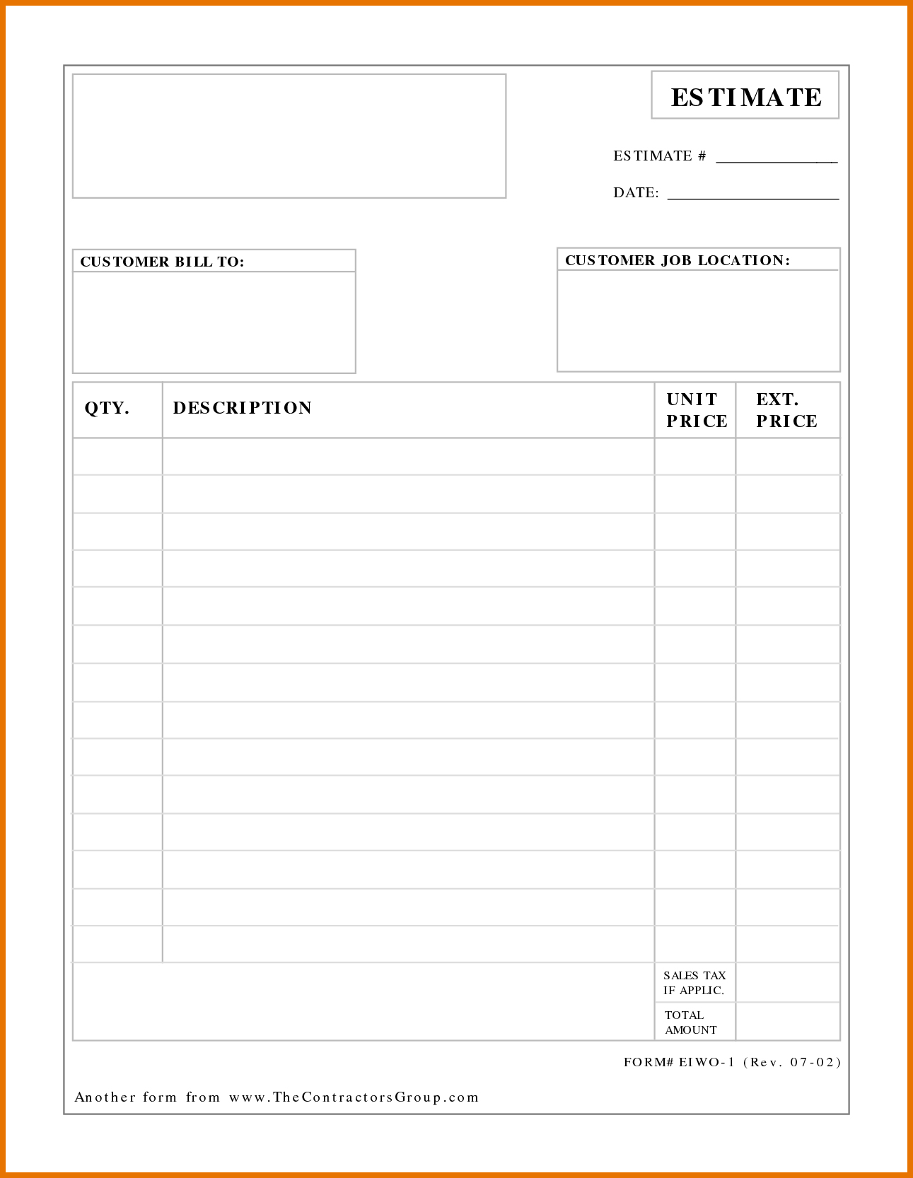 Free Printable Job Estimate Form Printable Forms Free Online