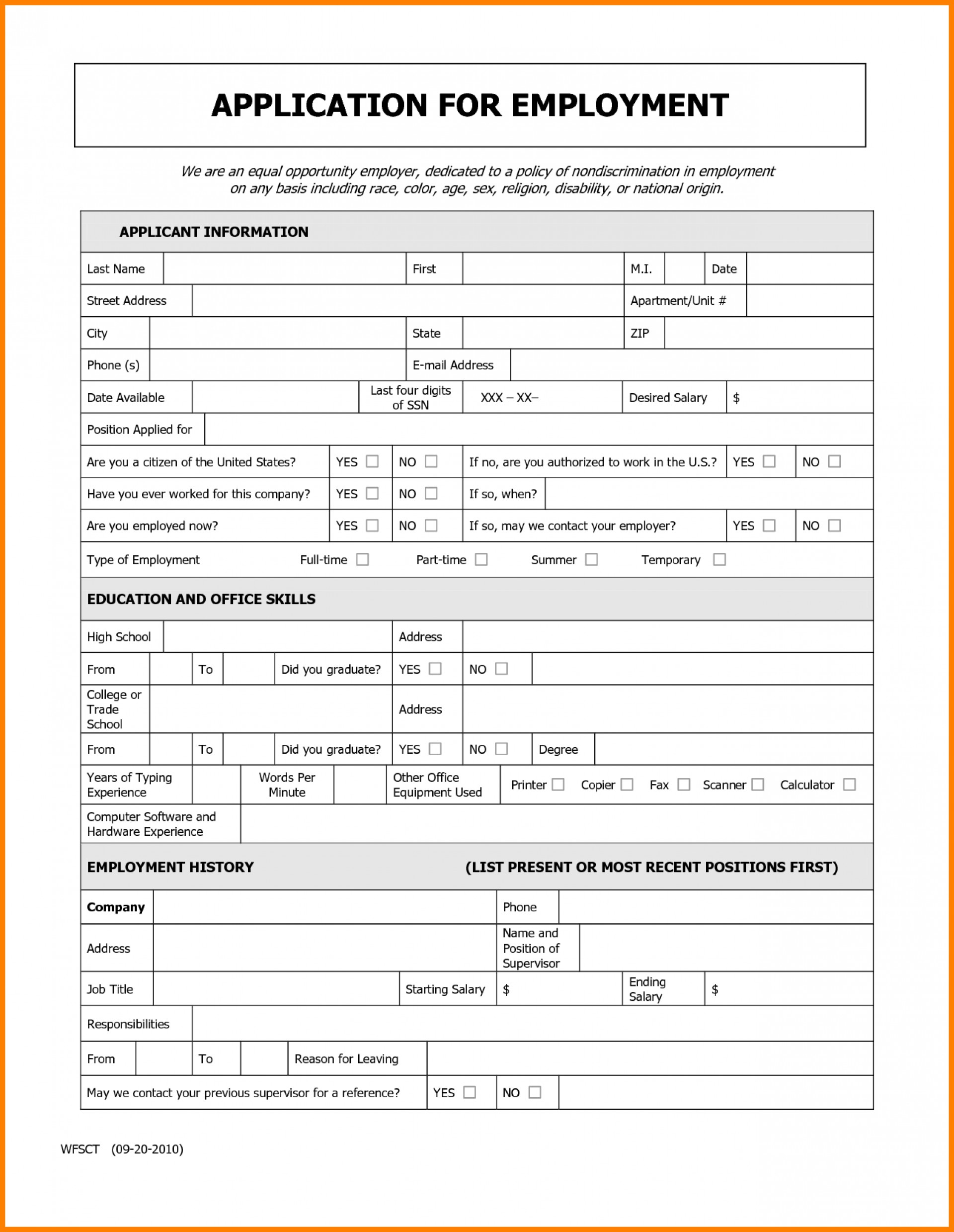 009 General Application For Employment Template Ideas Job Printable - Free Printable General Application For Employment