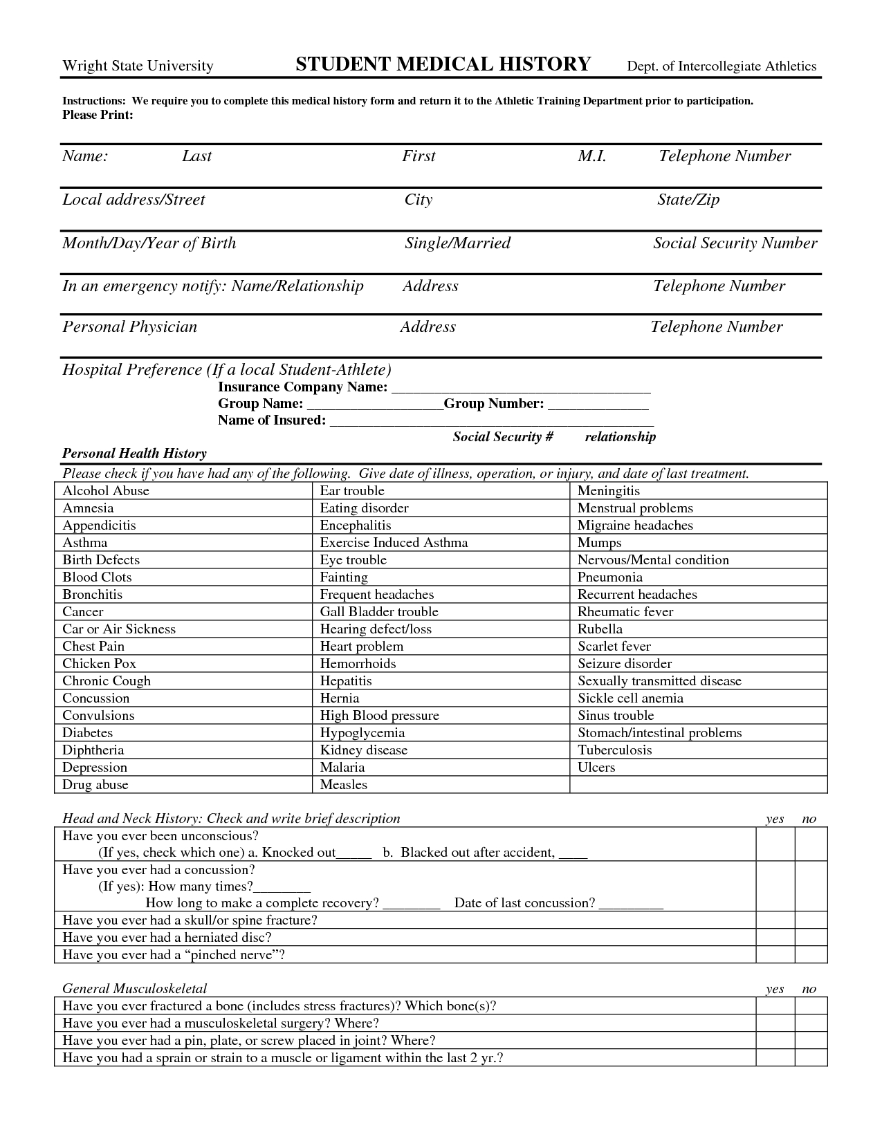 009 Health History Form Templates Similiar Medical Printable - Free Printable Personal Medical History Forms