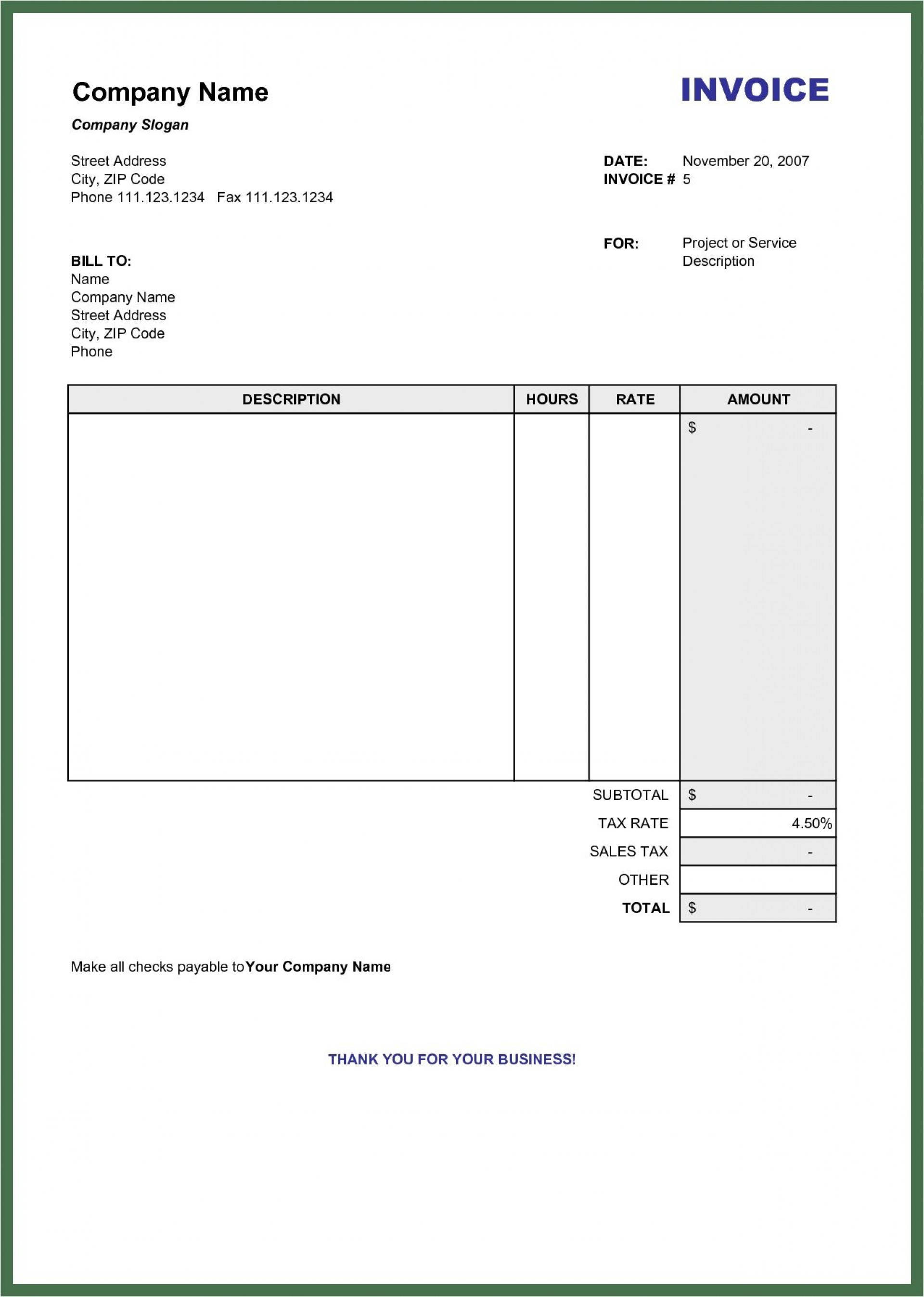 013 Blank Invoices Templates Invoice Template Service Logo Picture - Free Printable Blank Invoice