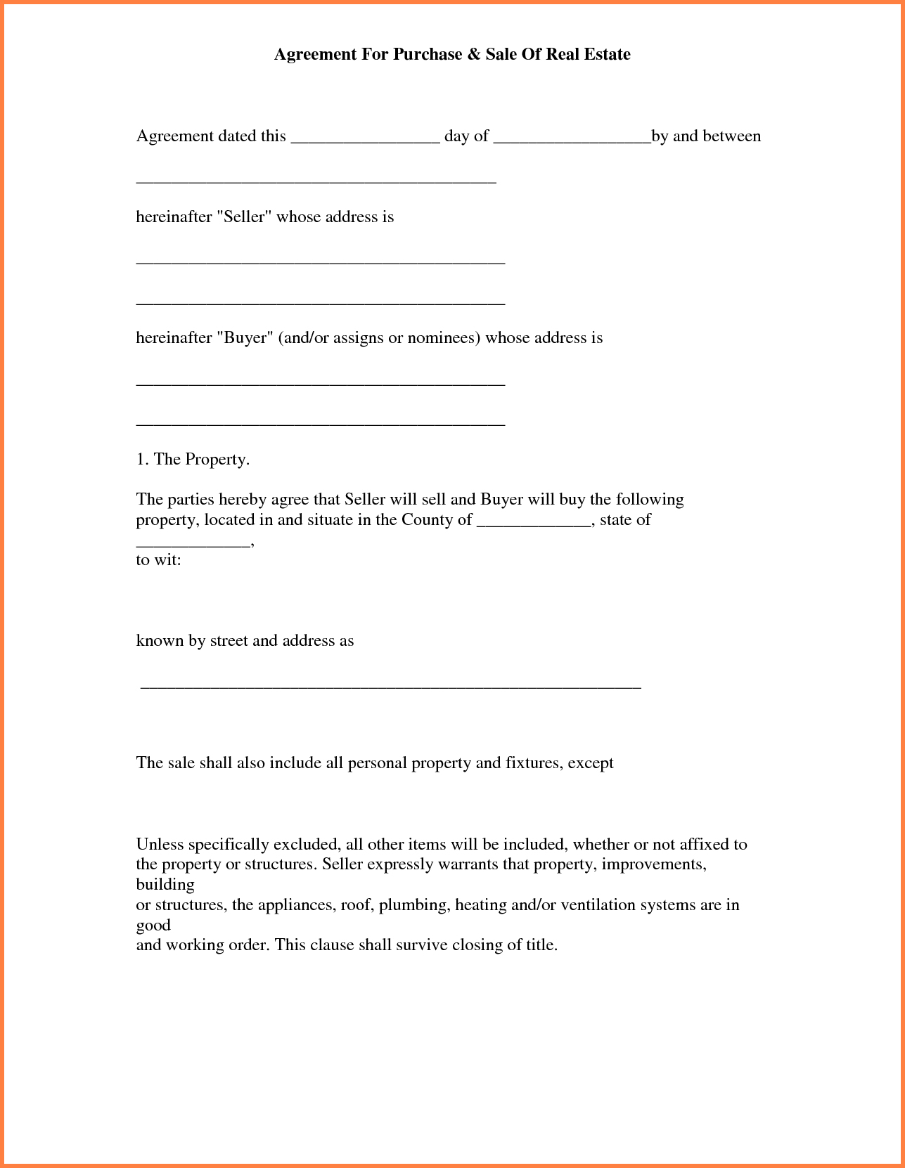 013 Simple Land Purchase Agreement Form Free Printable Real Estate - Free Printable Real Estate Forms