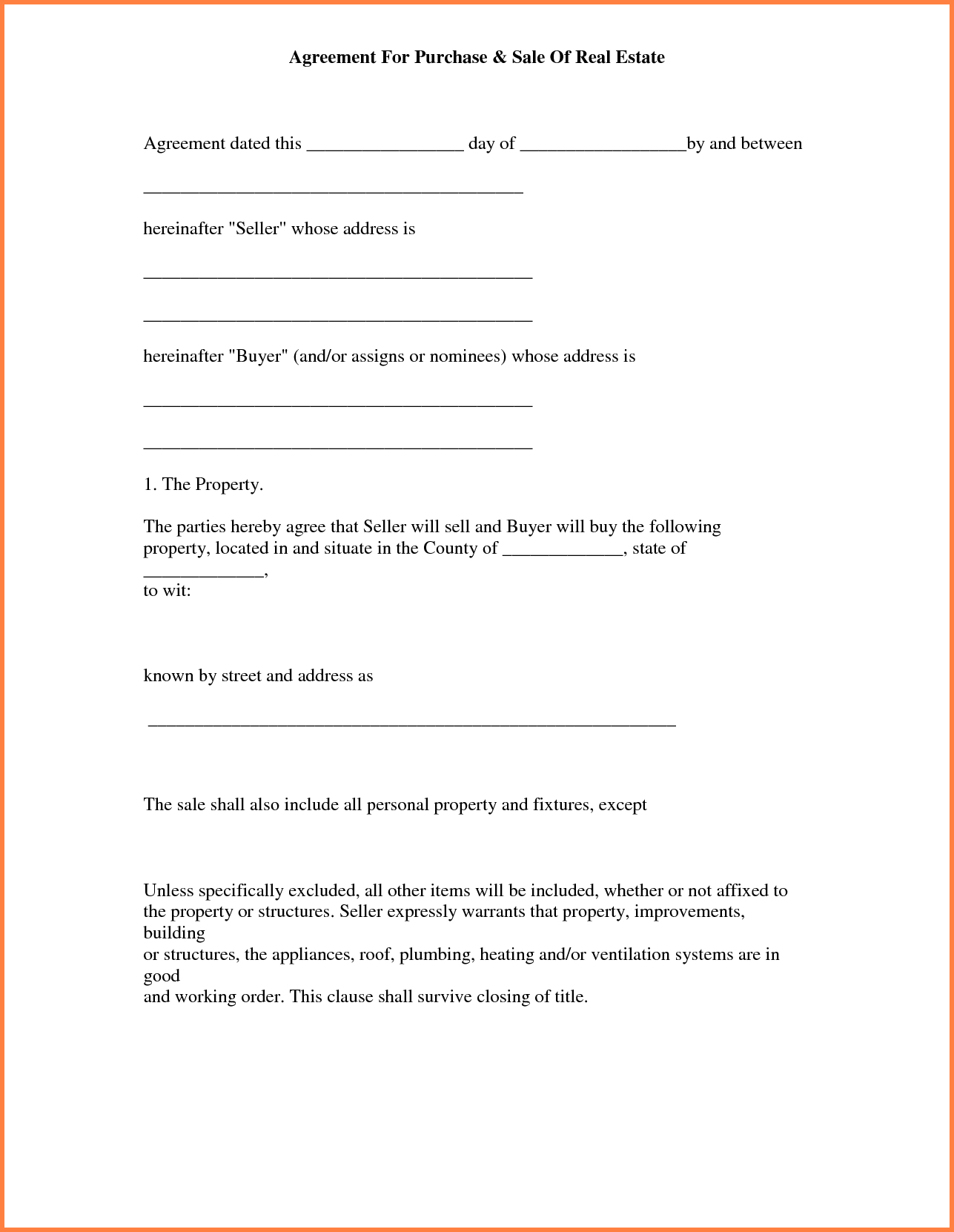 013 Simple Land Purchase Agreement Form Free Printable Real Estate - Free Printable Real Estate Purchase Agreement