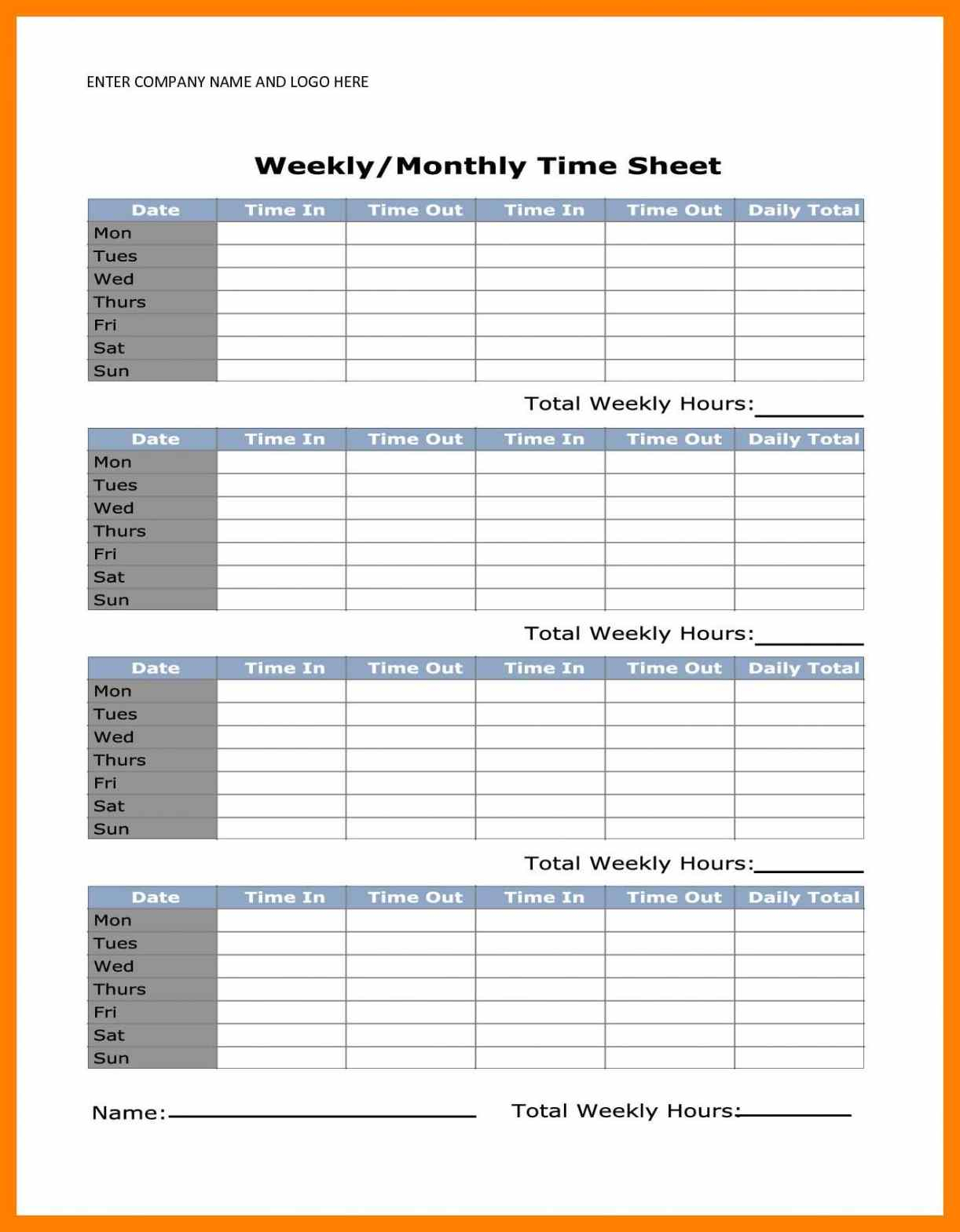 014 Free Printable Monthly Timesheetlate Weekly Time Sheets Best - Free Printable Weekly Time Sheets