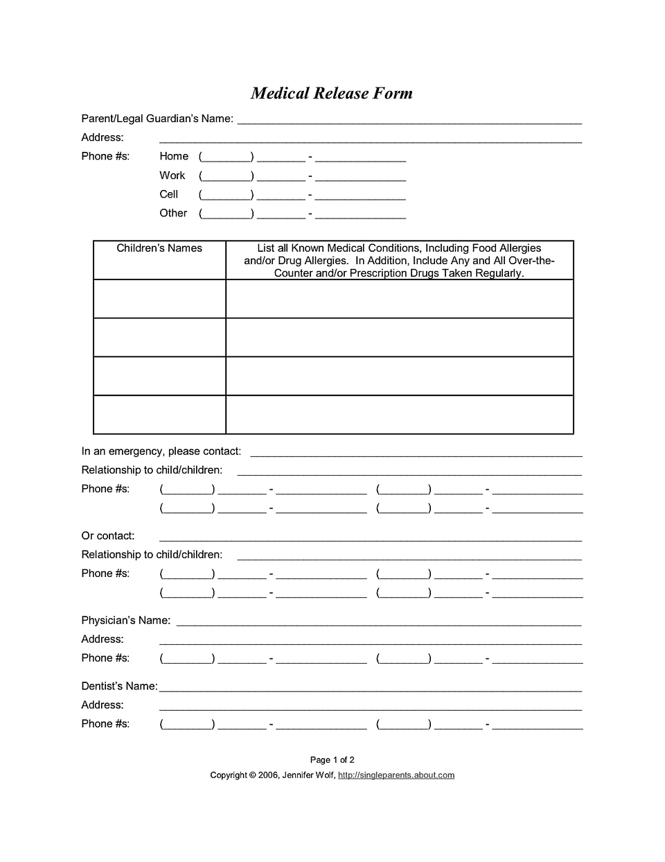 015 Medical Release Form Medicalreleaseform1 Template Ideas - Free Printable Medical Release Form
