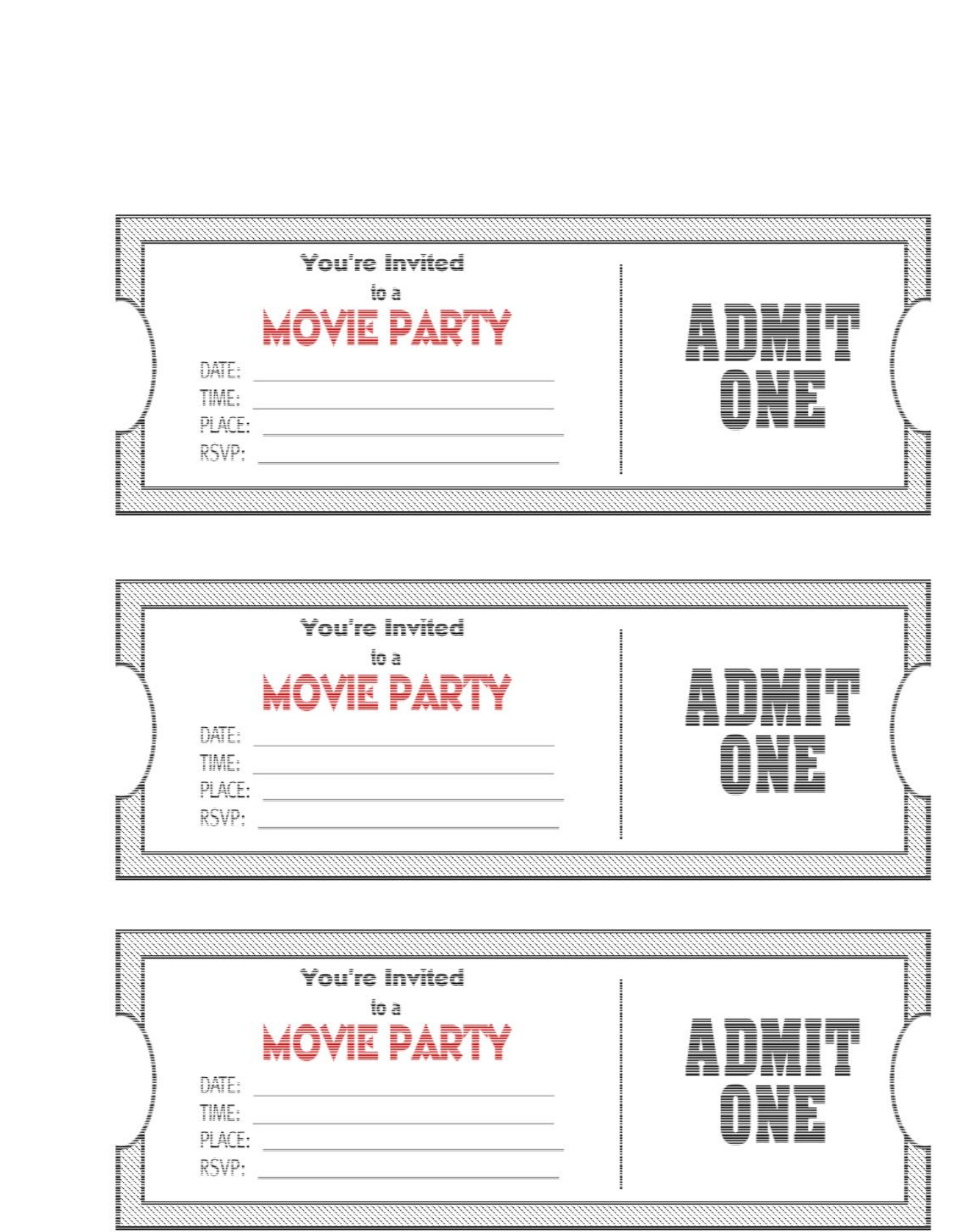 015 Template Ideas Printable Movie Ticket Blank Birthday Invitations - Free Printable Movie Themed Invitations