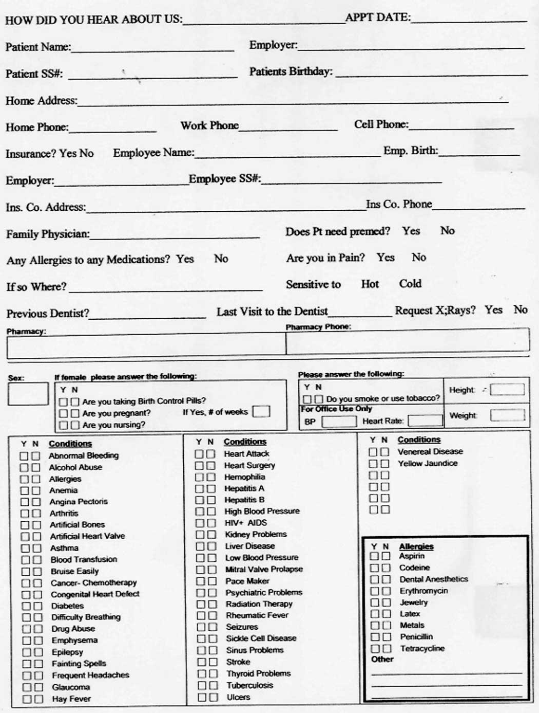 016 Patient Medical History Form Template New Printable Office Forms - Free Printable Personal Medical History Forms