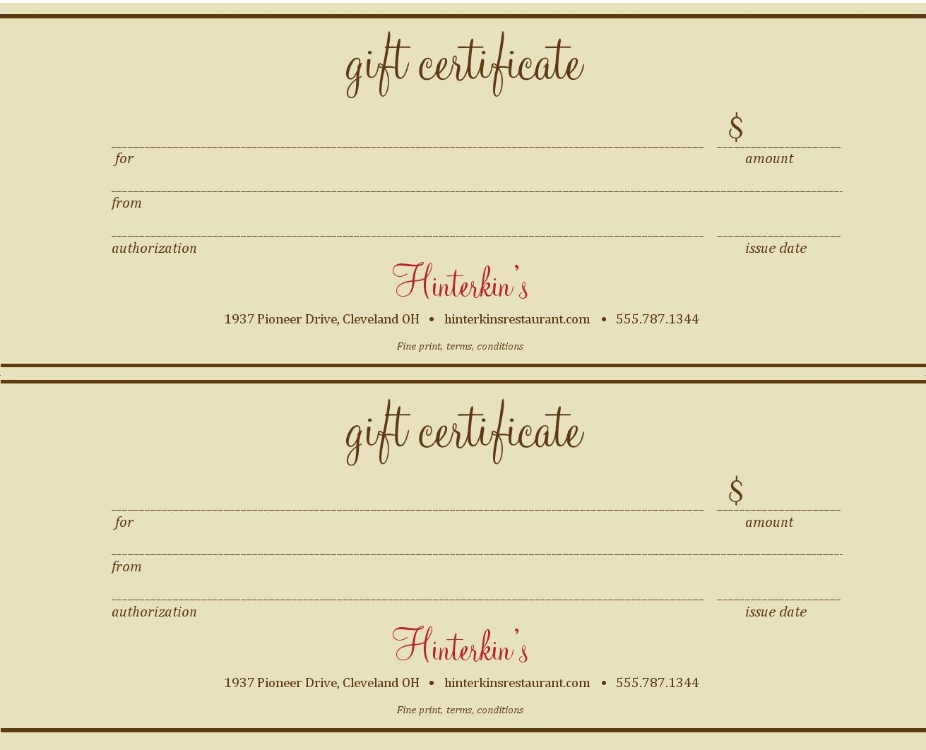 023 Restaurant Gift Certificate Template 121364 Printable - Free Printable Gift Certificates For Hair Salon