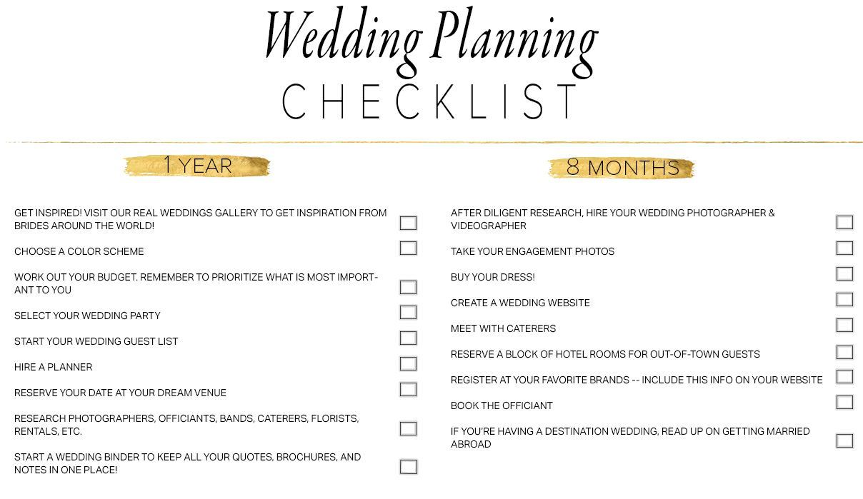 11 Free, Printable Wedding Planning Checklists - Free Printable Wedding Checklist