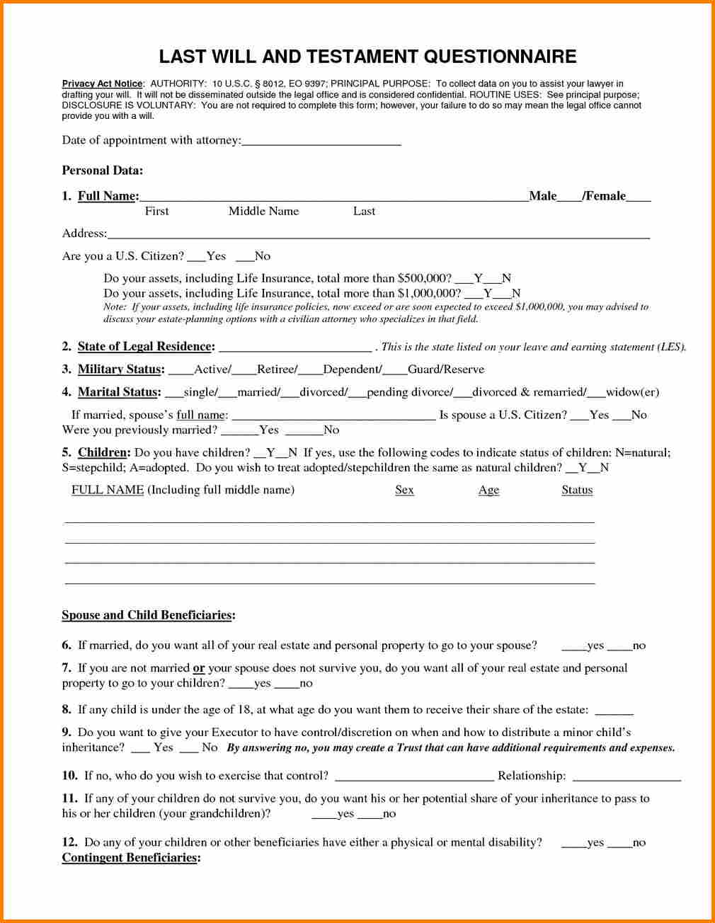 12+ Free Printable Last Will And Testament Blank Forms | Fax Coversheet - Free Printable Will Papers