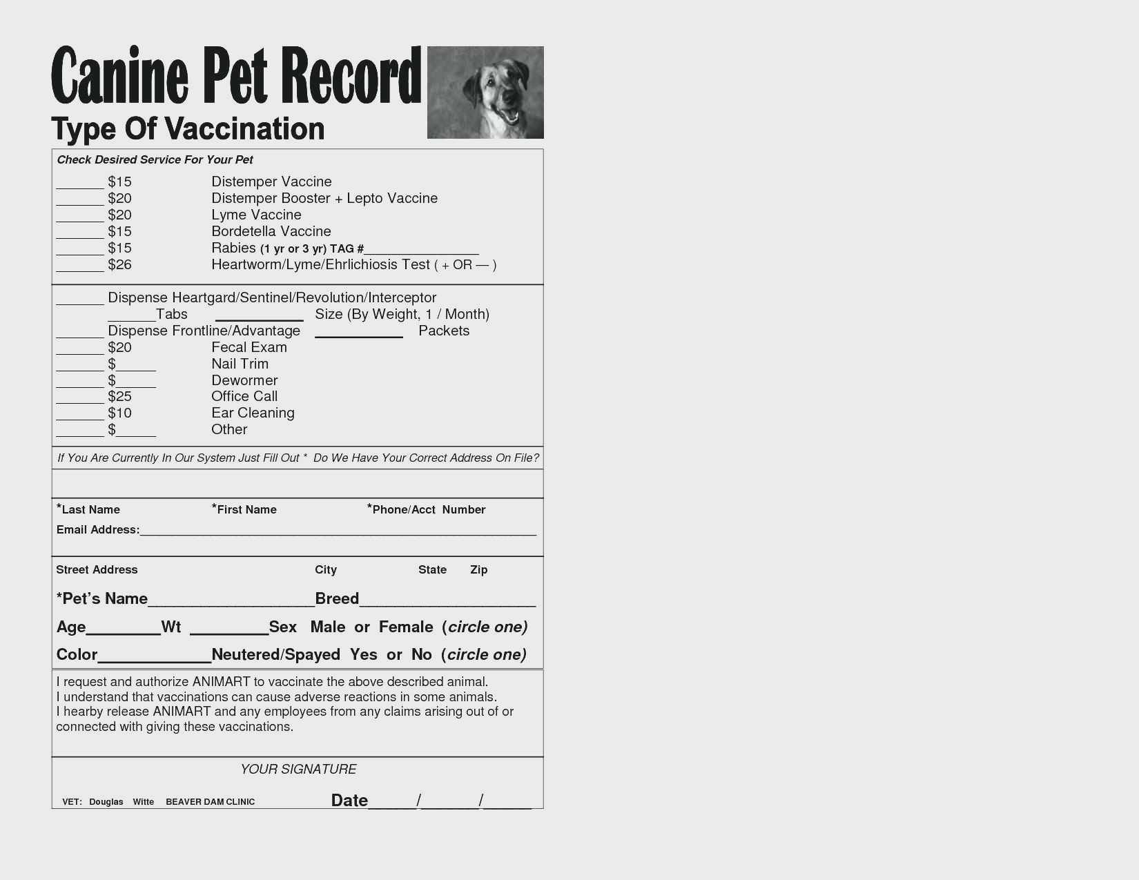 13. Dog Vaccination Chart Printable Template Pet Record Canine - Free Printable Dog Shot Records