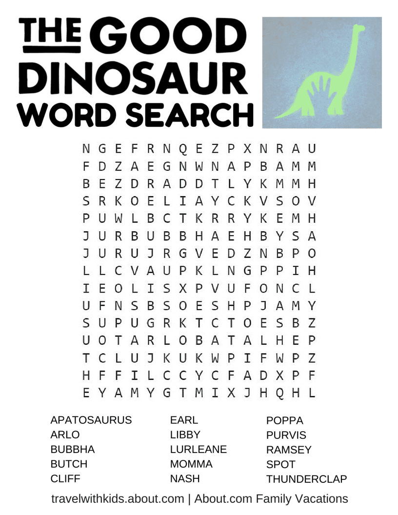 14 Free Disney Printable Word Searches, Mazes, Games - Free Printable Dinosaur Word Search