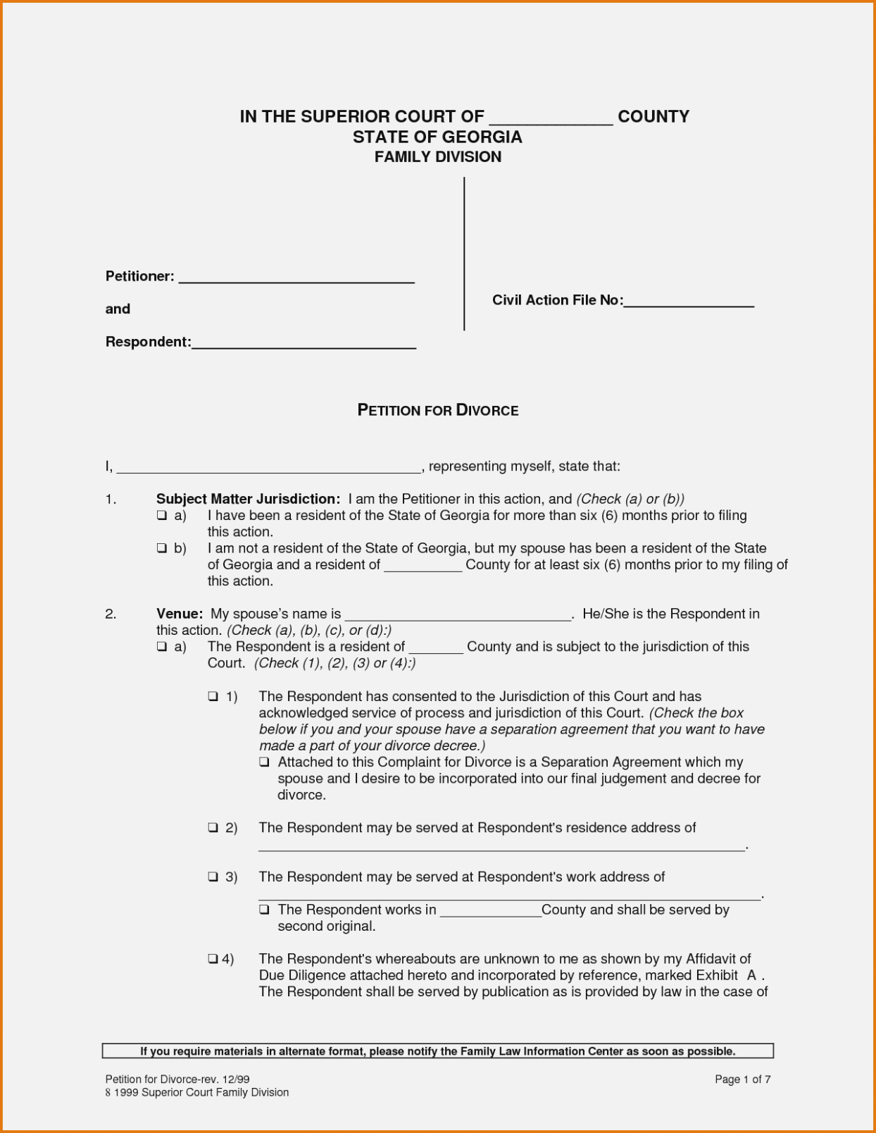 15 Divorce Papers In Georgia | Divorce Document – Free Printable - Free Printable Uncontested Divorce Forms Georgia