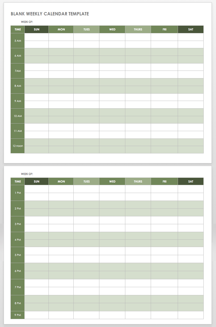 15 Free Weekly Calendar Templates | Smartsheet - Free Printable Weekly Appointment Sheets