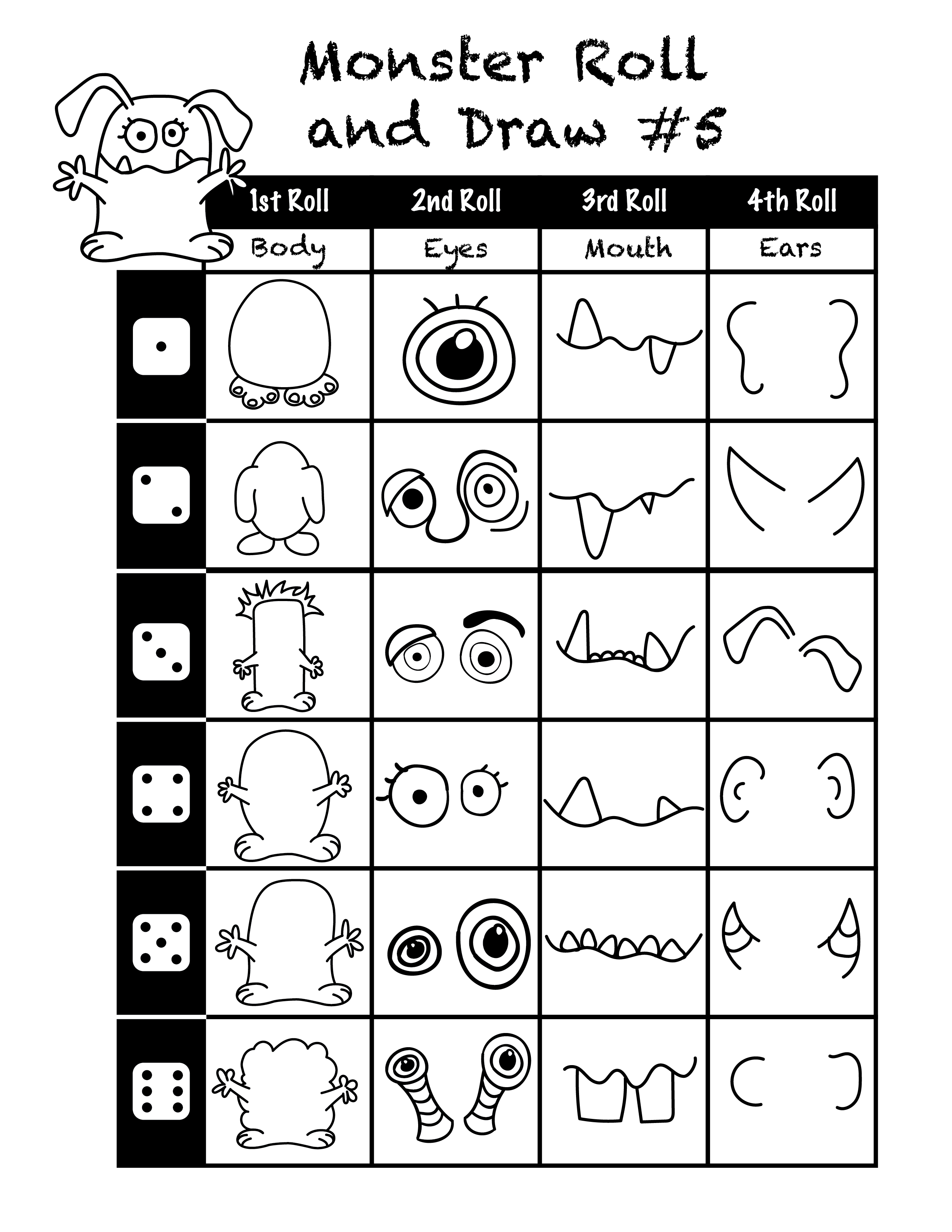 15 Monster Drawing Dice For Free Download On Ayoqq - Roll A Monster Free Printable