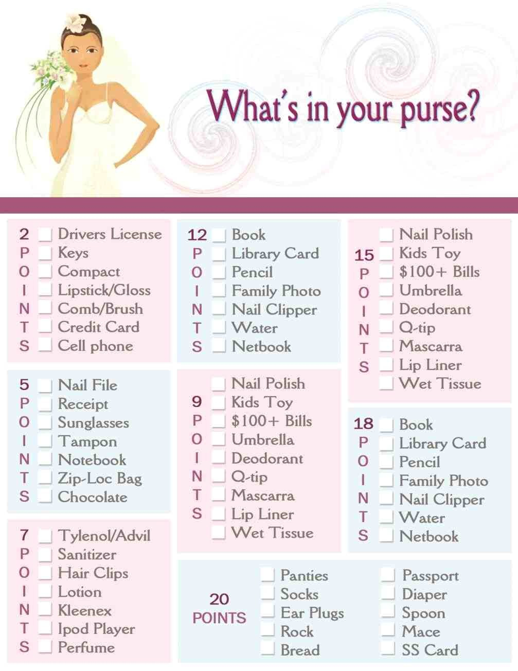 20 Elegant What&amp;#039;s In Your Purse Bridal Shower Game For Your Big Day - Free Printable Bridal Shower Games What&amp;amp;#039;s In Your Purse
