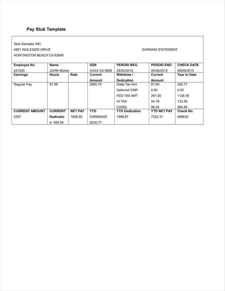 20+ Free Pay Stub Templates - Free Pdf, Doc, Xls Format Download - Free Printable Check Stubs