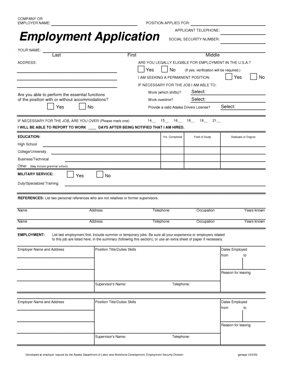 20 Printable Employment Application Form | Application Letters - Free Printable General Application For Employment