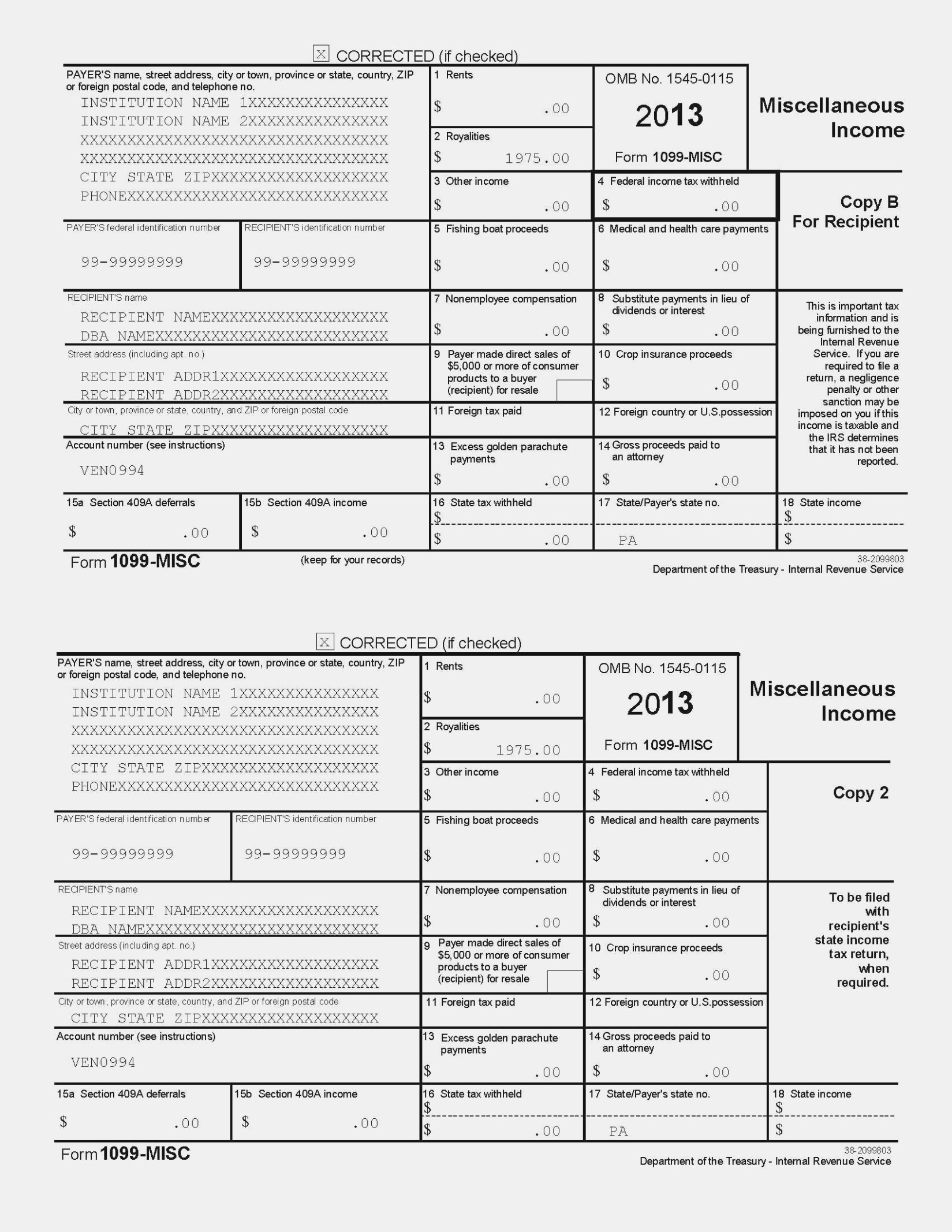 2013 1099 Form Ceriunicaasl Intended For Free Printable 1099 Misc - Free Printable 1099 Misc Form 2013