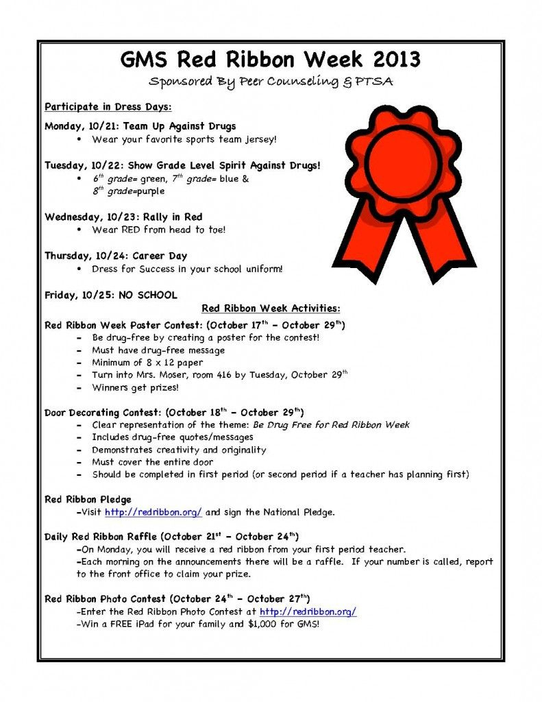 2013 Red Ribbon Week. See Flyer For Activities Sponsoredpeer - Free Printable Drug Free Pledge Cards