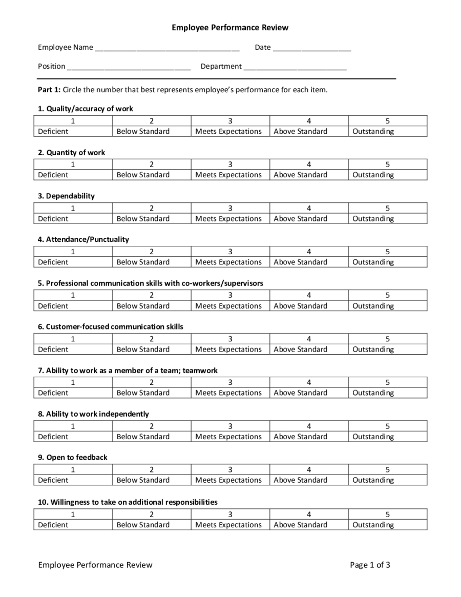 2019 Employee Evaluation Form - Fillable, Printable Pdf &amp;amp; Forms - Free Employee Self Evaluation Forms Printable