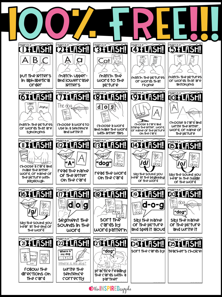 25 Free Literacy Center Activities - The Inspired Apple - Literacy Posters Free Printable