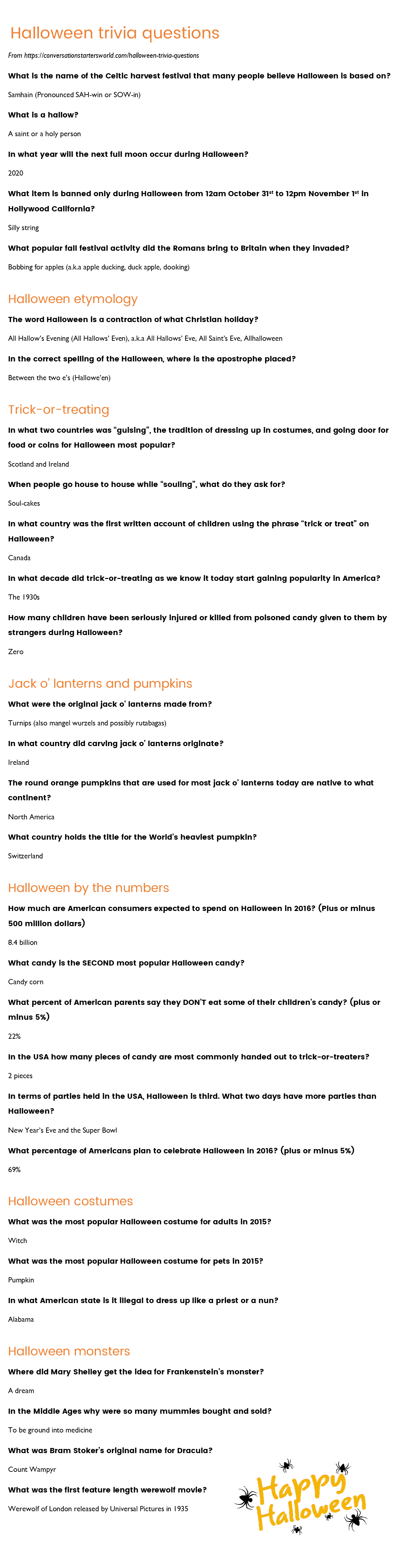 29 Challenging Halloween Trivia Questions - How Many Can You Answer? - Free Bible Questions And Answers Printable