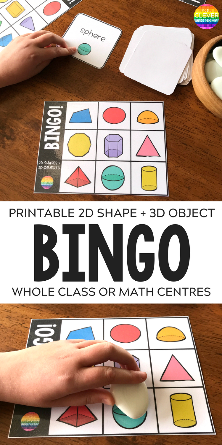 2D Shape + 3D Object Bingo Game | You Clever Monkey - 3D Shape Bingo Free Printable