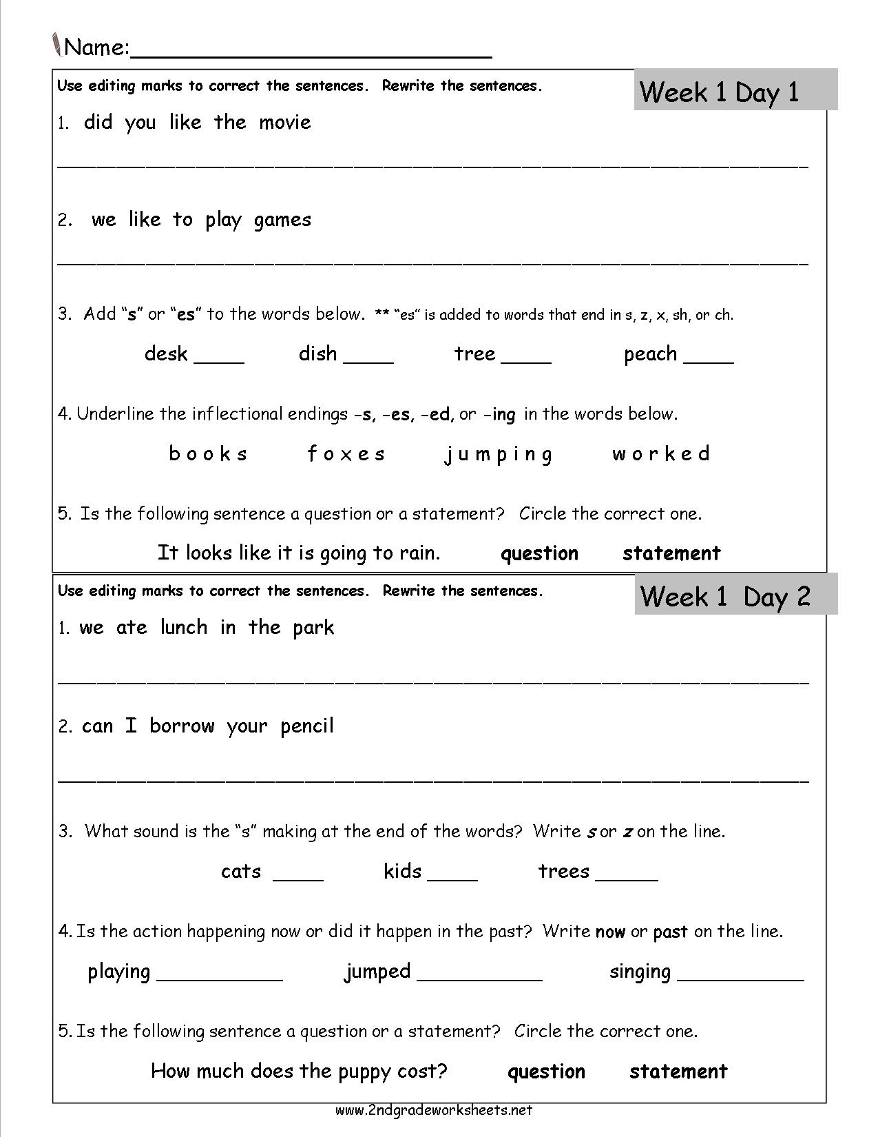 2Nd Grade Daily Language Review Worksheets - Daily Language Review Grade 5 Free Printable