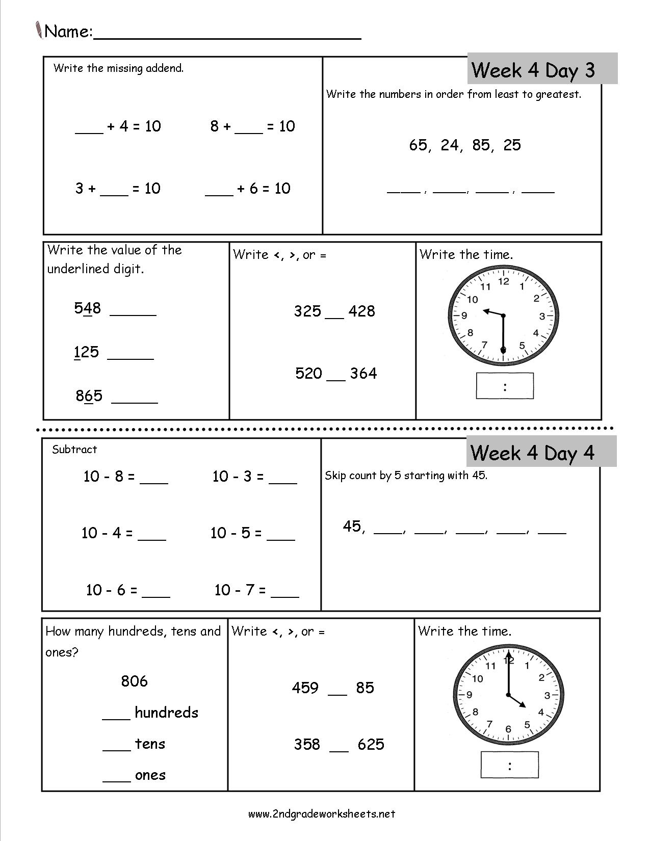2Nd Grade Daily Math Worksheets - Free Printable Time Worksheets For Grade 3