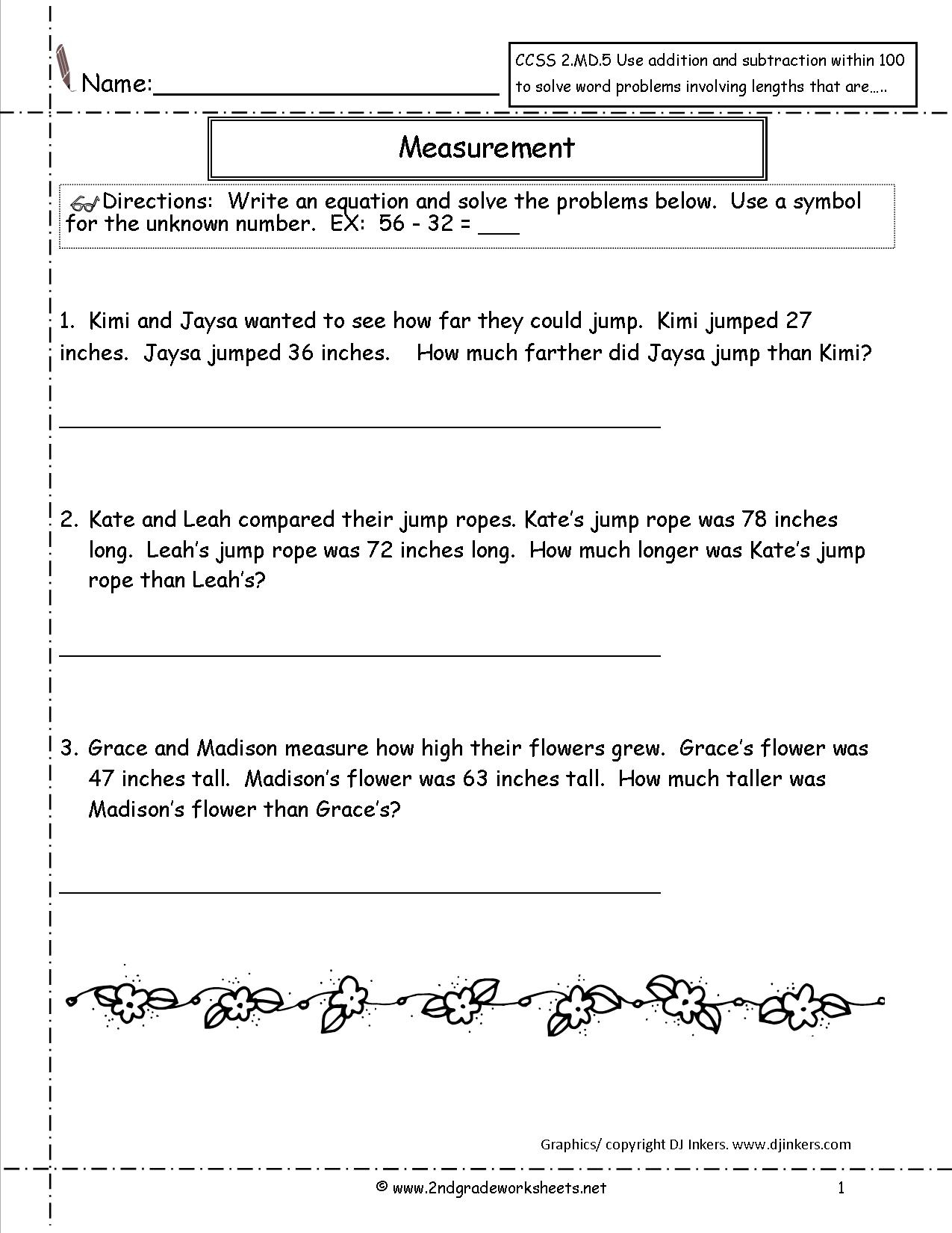 2Nd Grade Math Common Core State Standards Worksheets - Free Printable Word Problems 2Nd Grade