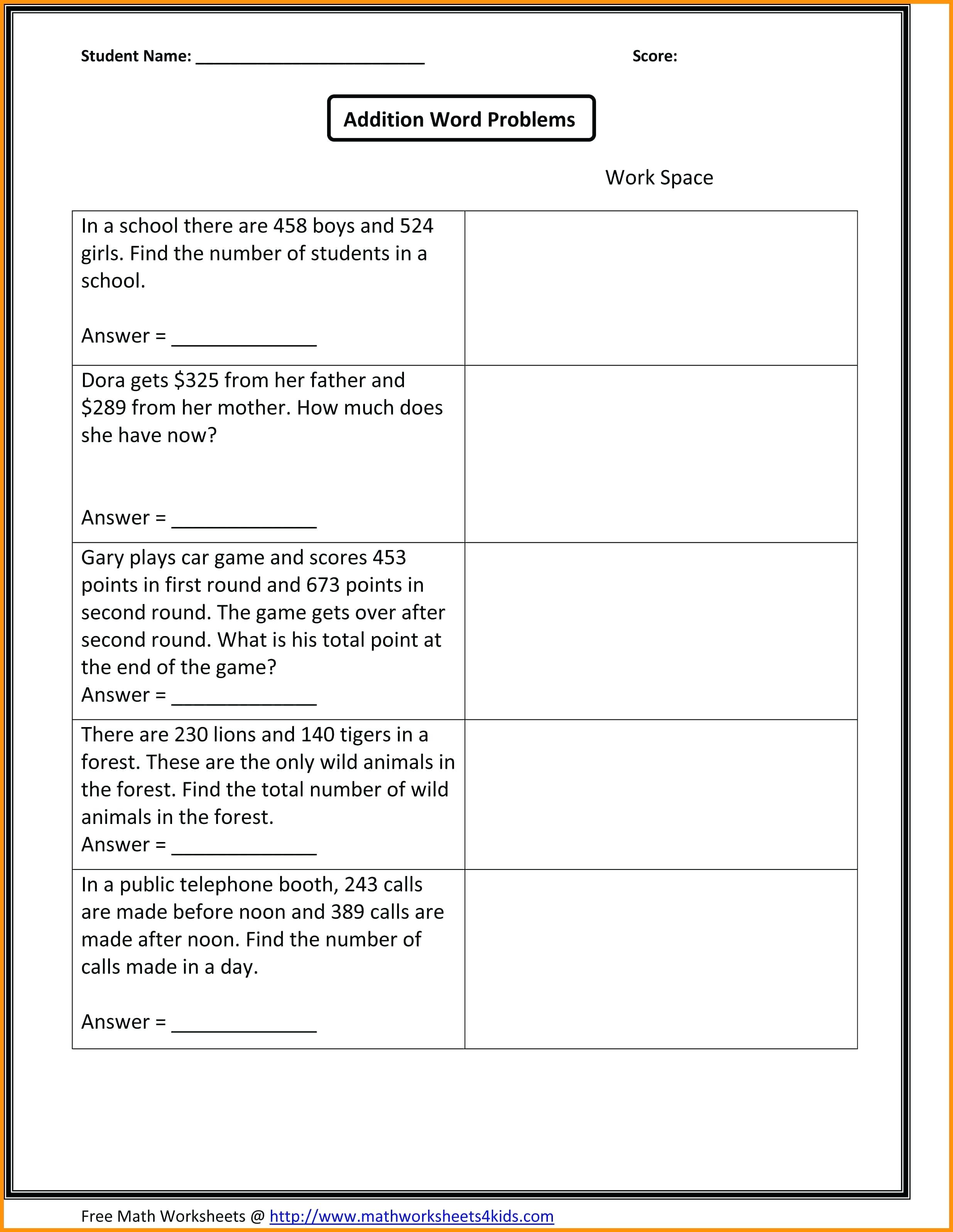 2Nd Grade Math Word Problems Second Grade Math Word Problems - Free Printable Math Word Problems For 2Nd Grade