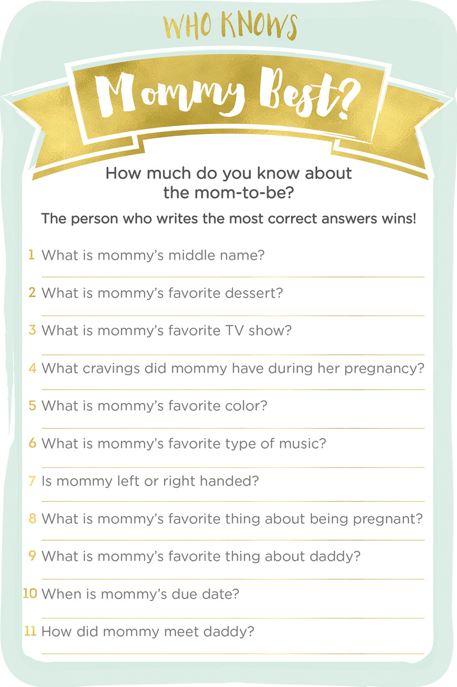 3 Baby Shower Games We Love + Printables - Baby Aspen Blog - Free Printable Baby Shower Games Who Knows Mommy The Best