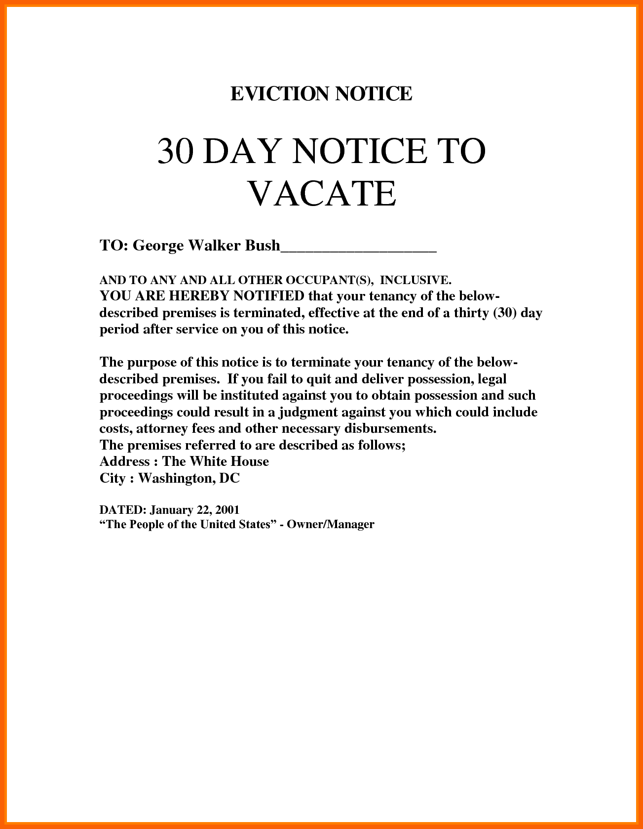 30 Day Eviction Notice Template | Bravebtr - Free Printable Blank Eviction Notice