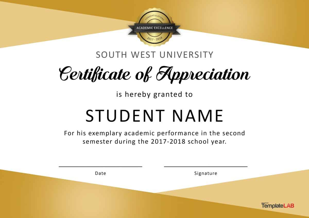 30 Free Certificate Of Appreciation Templates And Letters - Free Printable Certificates For Students