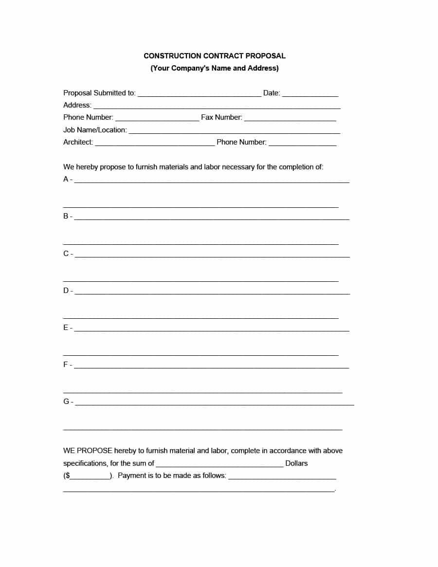 31 Construction Proposal Template &amp;amp; Construction Bid Forms - Free Printable Contractor Proposal Forms