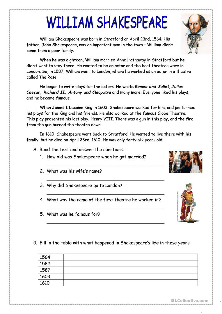 33 Free Esl Shakespeare Worksheets - Free Printable Esl Worksheets For High School