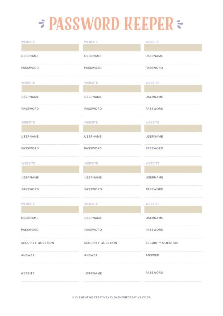 39 Suitable Pword Record Templates (Phrase, Excel Pdf photograph relating to Free Password Printable known as 39 Simplest Pword Listing Templates (Term, Excel Pdf