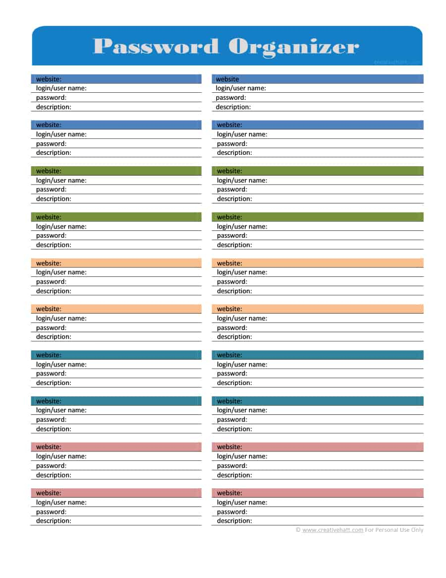 39 Best Password List Templates (Word, Excel &amp;amp; Pdf) - Template Lab - Free Printable Password Organizer