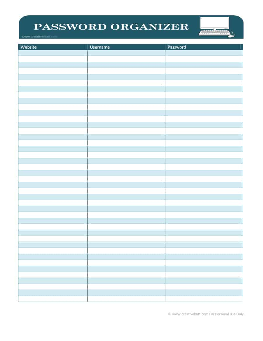 39 Best Password List Templates (Word, Excel &amp;amp; Pdf) - Template Lab - Free Printable Password Organizer