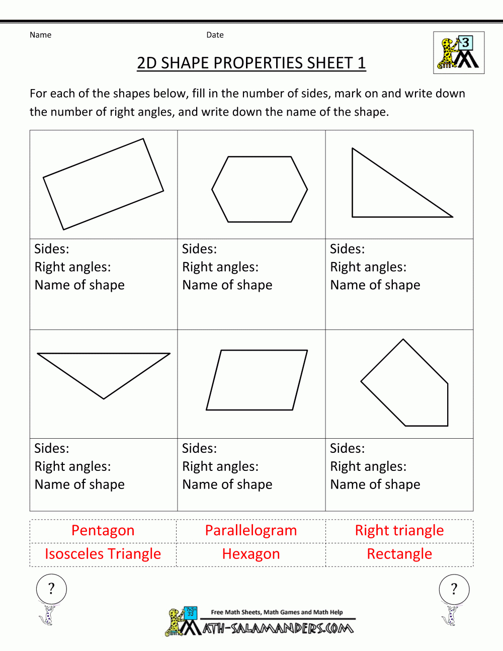 3Rd Grade Math Practice 2D Shape Properties 1 | Bees | Geometry - Free Printable Geometry Worksheets For Middle School