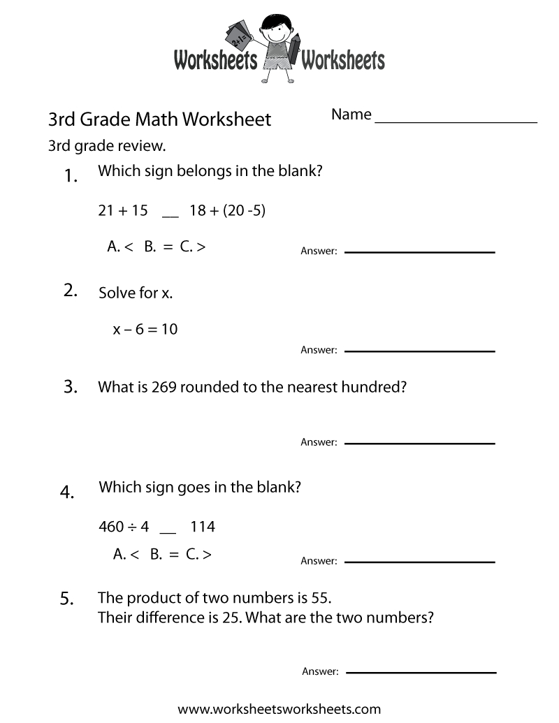 3Rd Grade Math Review Worksheet - Free Printable Educational - Free Printable Math Worksheets For 3Rd Grade