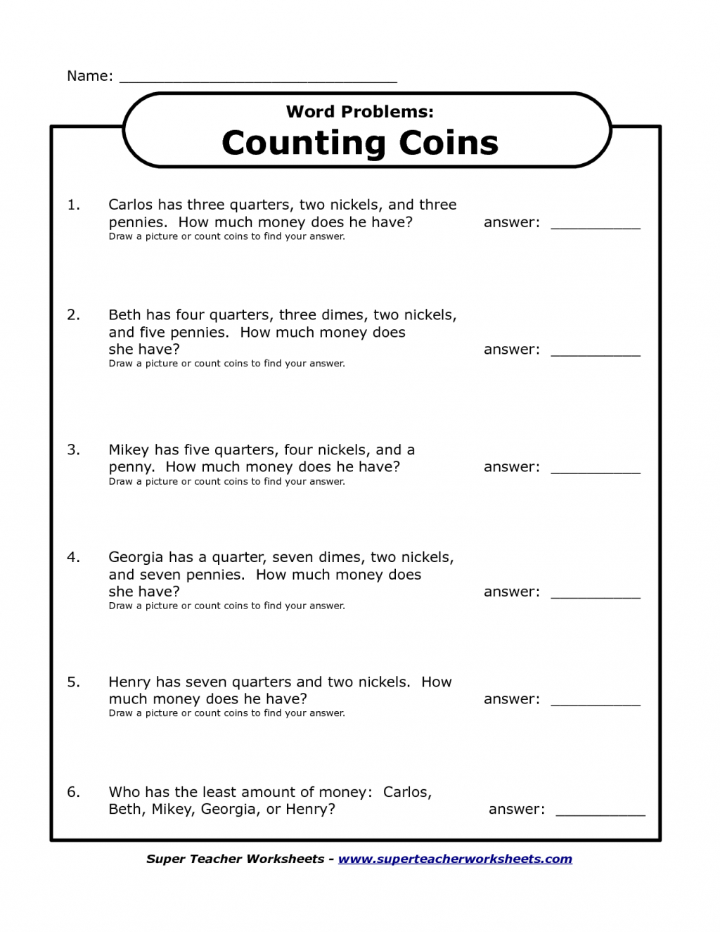 3Rd Grade Math Word Problems Worksheets 2Nd Grade Math Money Word - Free Printable Math Word Problems For 2Nd Grade