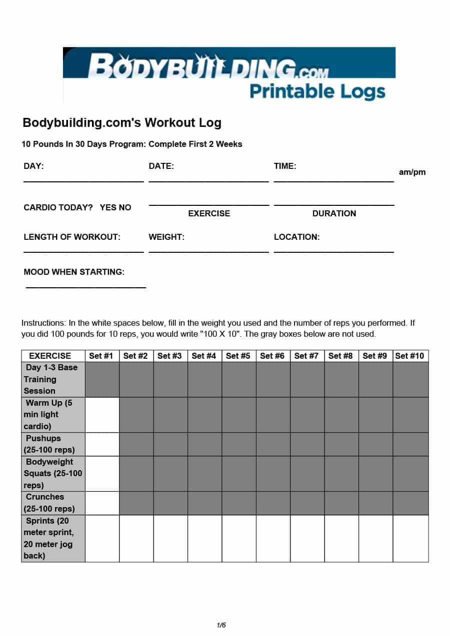 40+ Effective Workout Log &amp;amp; Calendar Templates ᐅ Template Lab - Free Printable Workout Log Sheets