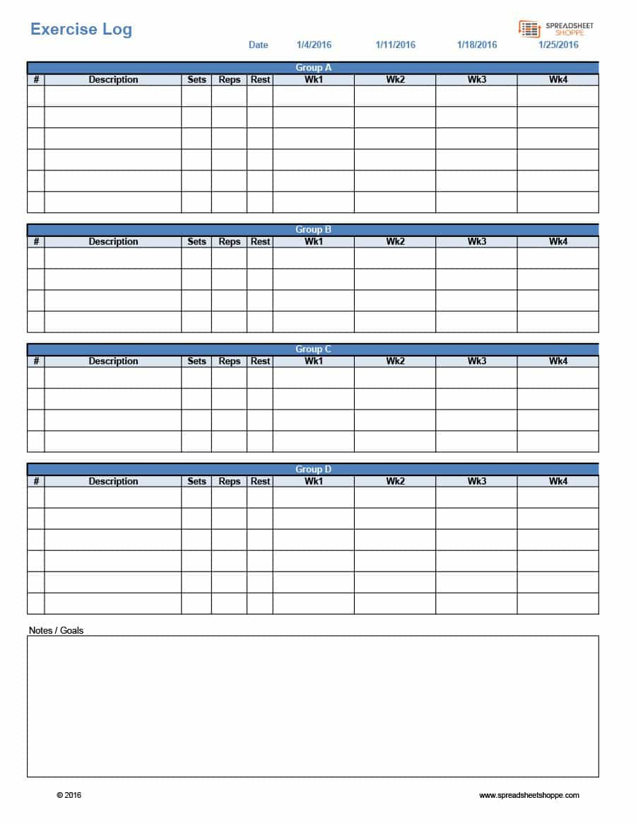 40+ Effective Workout Log &amp;amp; Calendar Templates ᐅ Template Lab - Free Printable Workout Log Template