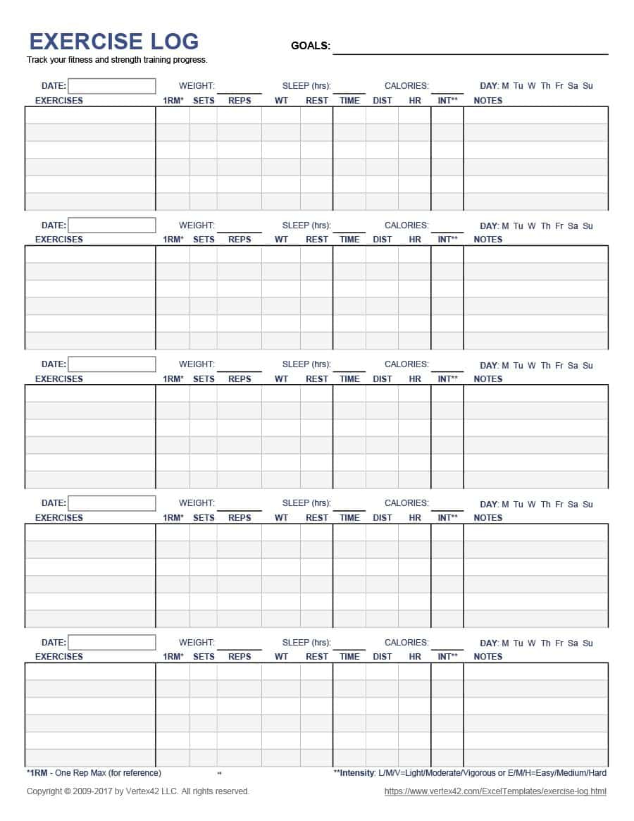 40+ Effective Workout Log &amp;amp; Calendar Templates ᐅ Template Lab - Free Printable Workout Log Template