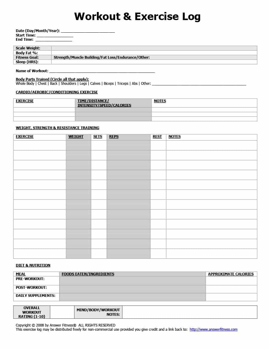 40+ Effective Workout Log &amp;amp; Calendar Templates ᐅ Template Lab - Free Printable Workout Log Template