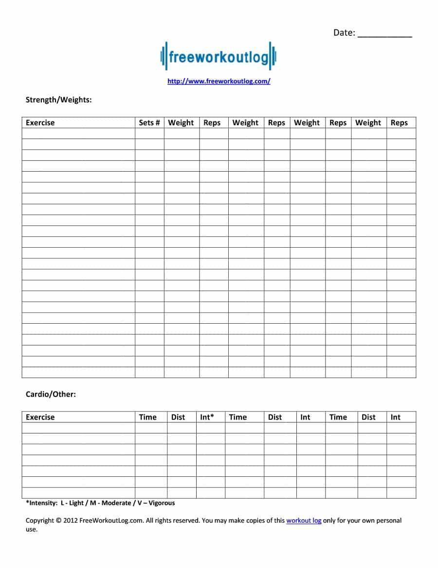 40+ Effective Workout Log &amp;amp; Calendar Templates ᐅ Template Lab - Free Printable Workout Log Template