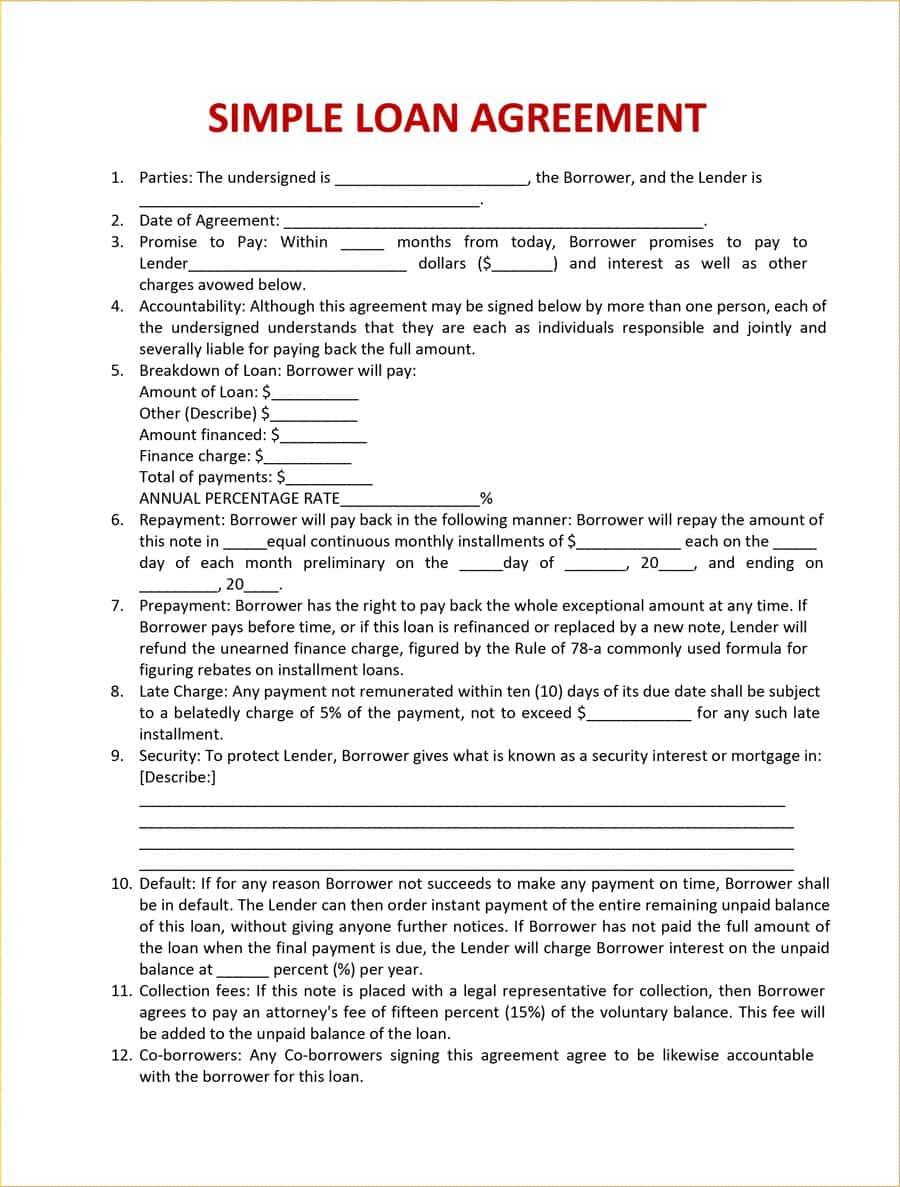 40+ Free Loan Agreement Templates [Word &amp;amp; Pdf] ᐅ Template Lab - Free Printable Blank Loan Agreement